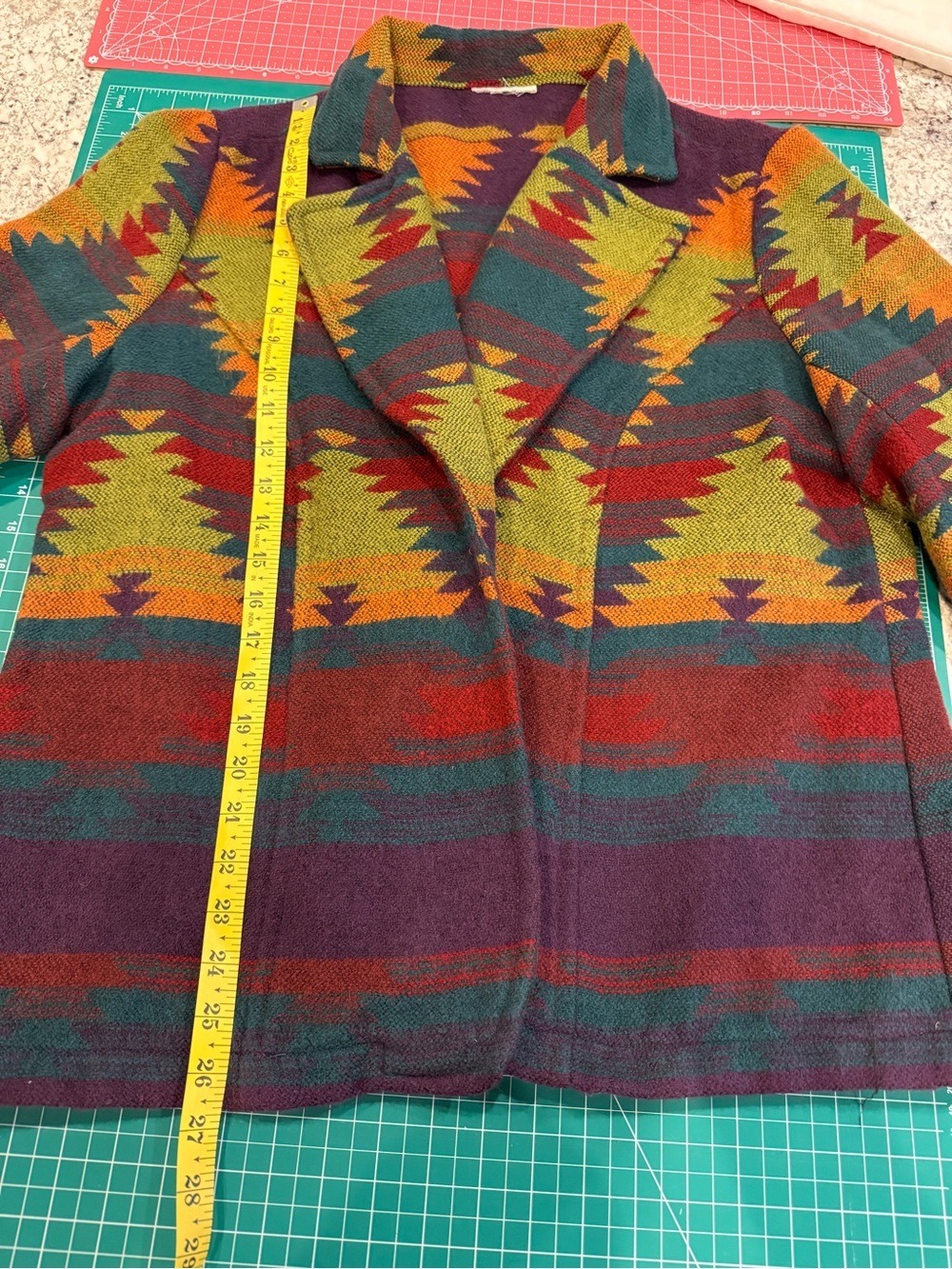 Southwestern Aztec Open Front Jacket Blanket Coat Boho Tribal Shacket - Picture 4 of 12